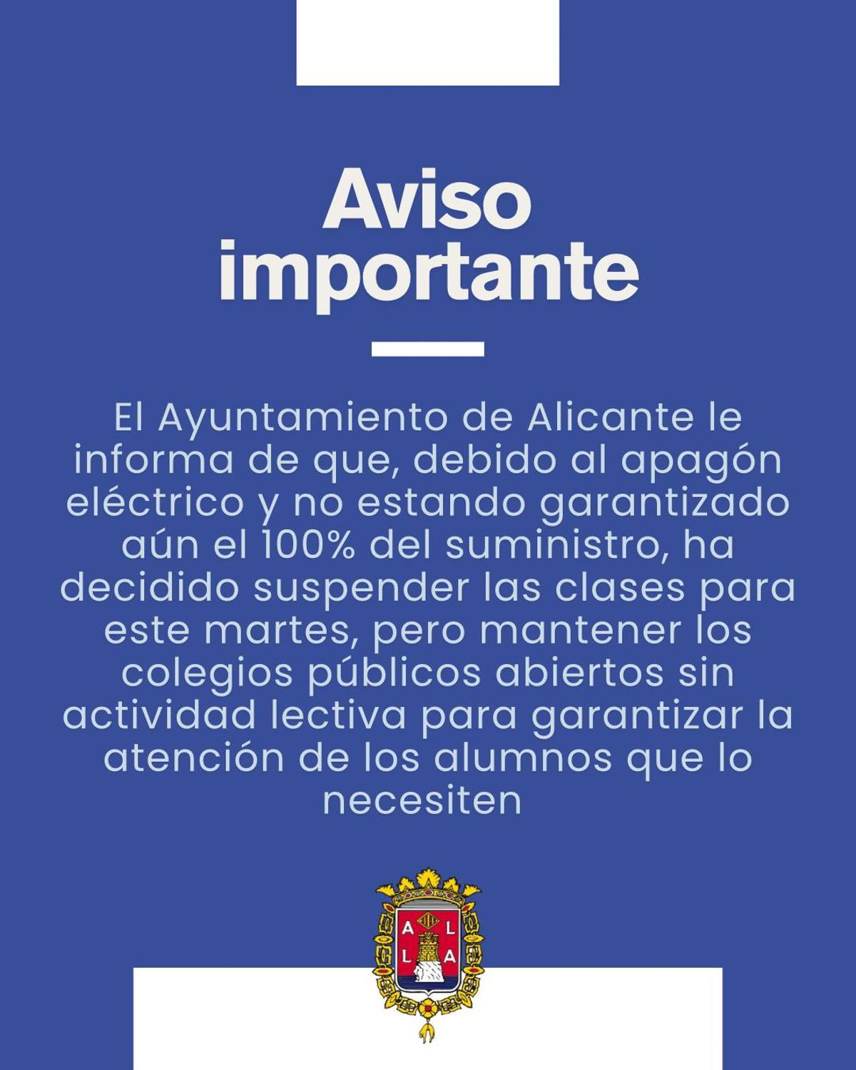 Alicante suspende las clases pero los colegios estarán abiertos