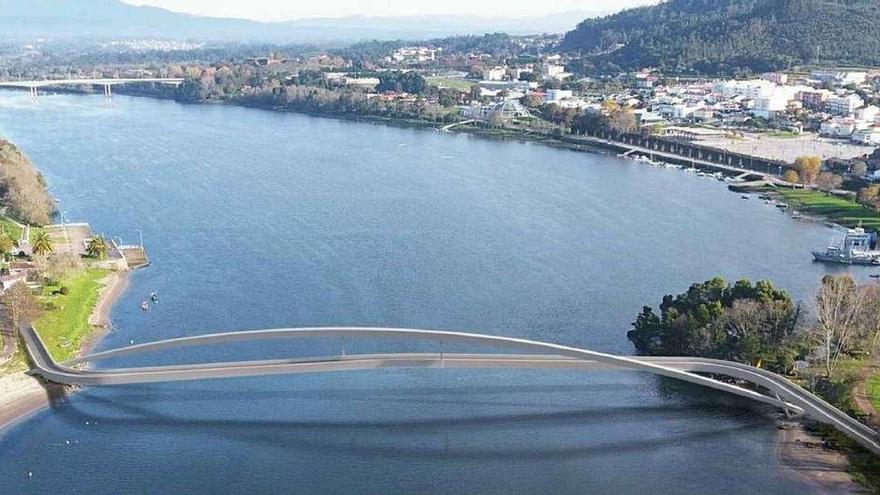 Recreación del proyecto &quot;Raia&quot;, del arquitecto Álvaro Siza y la sociedad GOP, para el puente peatonal entre Goián y Cerveira. // D. P.