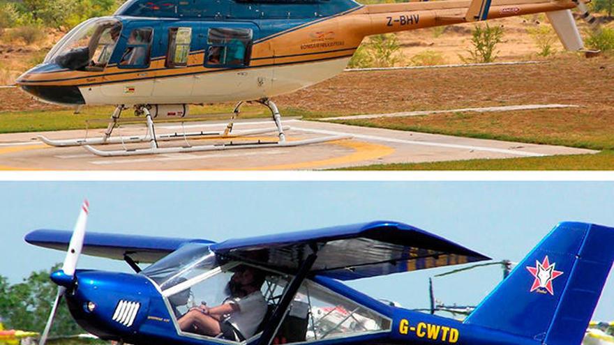 Der Hubschrauber und das Ultraleichtflugzeug.