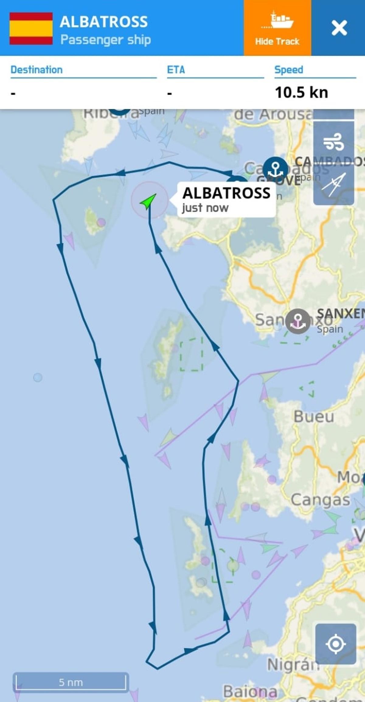 La ruta del barco &quot;Albatros&quot; siguiendo a las pardelas.