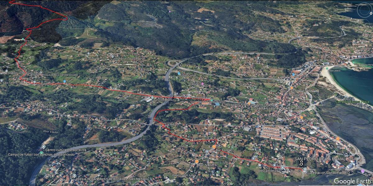 Recreación del recorrido de las líneas de evacuación de alta y media tensión de los parques eólicos.