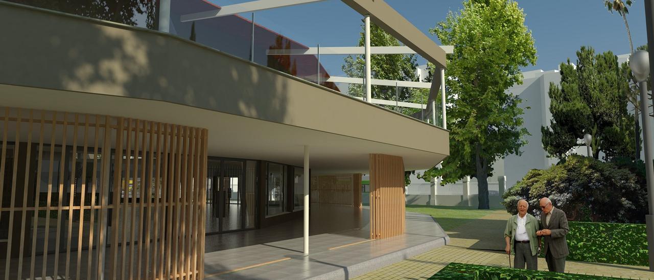 Anillo exterior con terraza en la parte superior y porche al nivel del suelo en una imagen virtual de la nueva Pérgola.