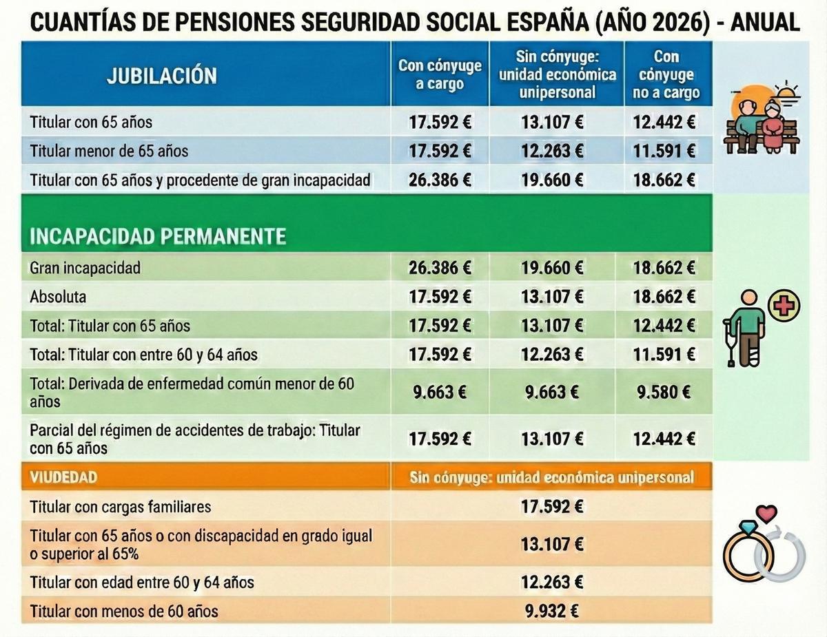 Así quedan las pensiones contributivas en 2026