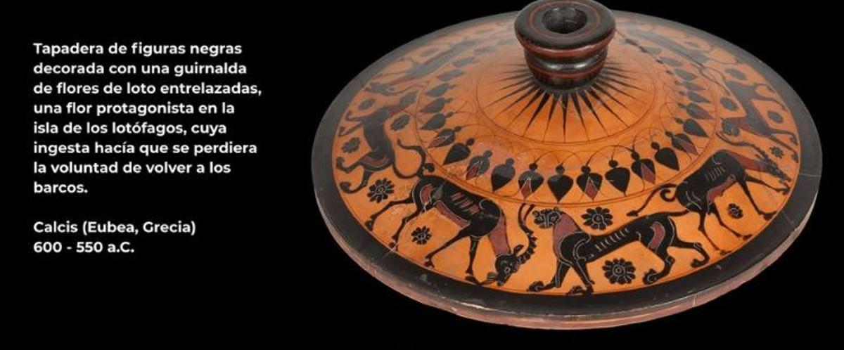 Tapadera de figuras negras decorada con una guirnalda de flores de loto entrelazadas. Calcis (Eubea, Grecia), 600   550 a.C.