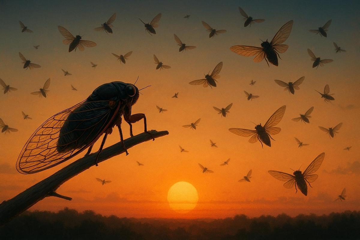 Cigarras sincronizando su canto al amanecer, guiadas por un preciso umbral de luz.