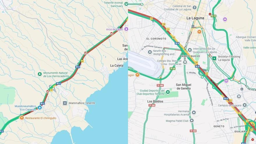 Problemas en las dos vías principales de Tenerife: dos accidentes bloquean la TF-1 y la TF-5