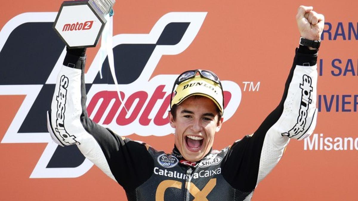 Marc Marquez, en el podio de Misano