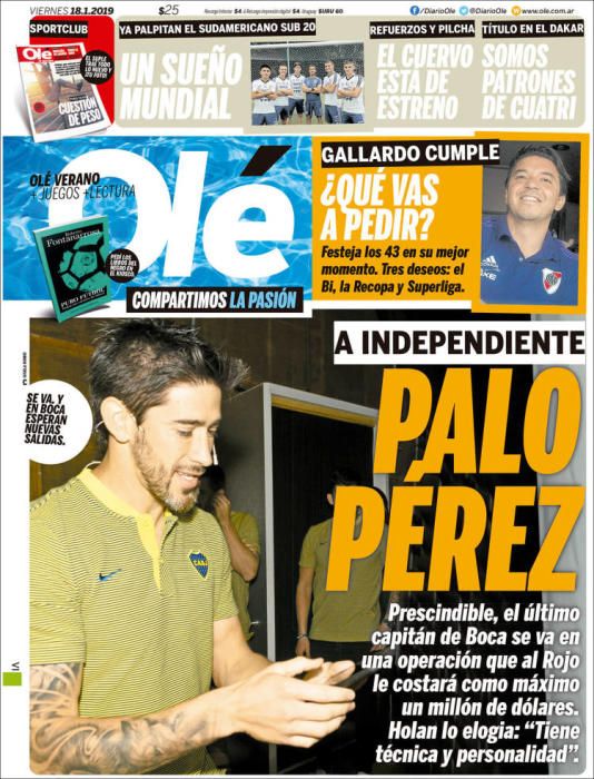 Portada OLÉ viernes 18 de enero 2019