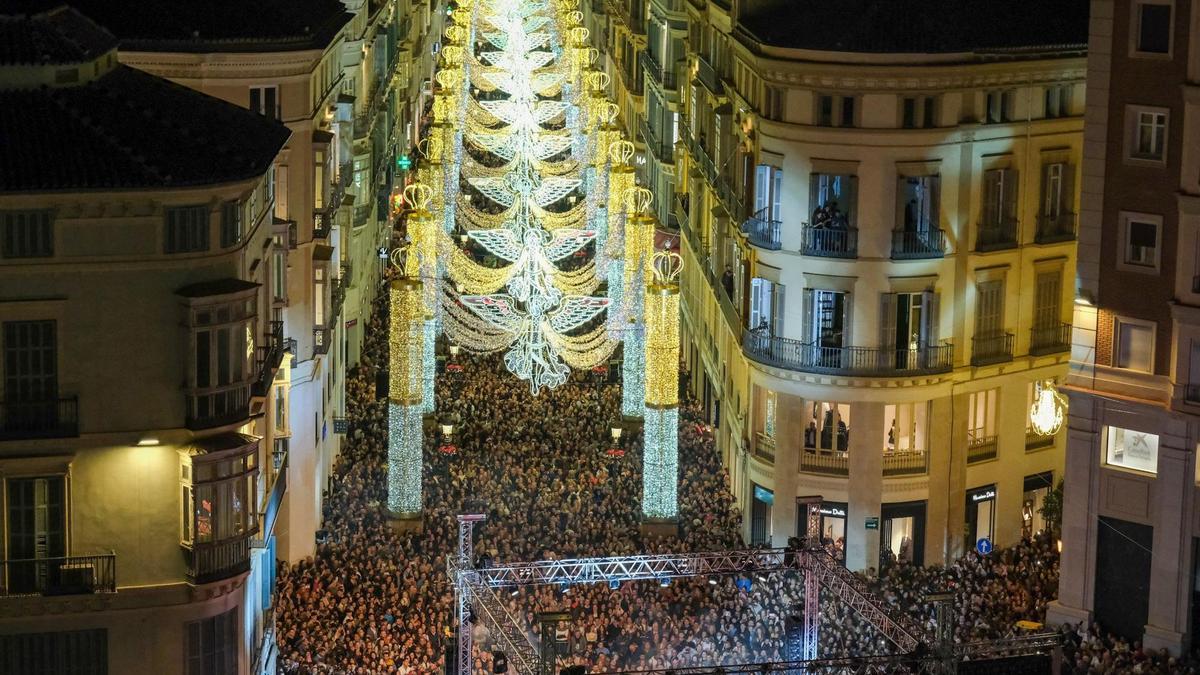 Inauguración del alumbrado en Málaga en la Navidad de 2022
