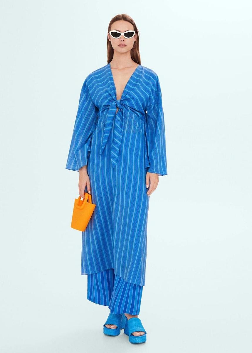 Vestido rayas con detalle nudo de Mango