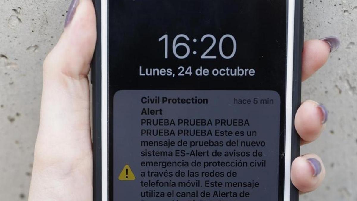 Imagen de archivo de una alerta de Protección Civil en el móvil.