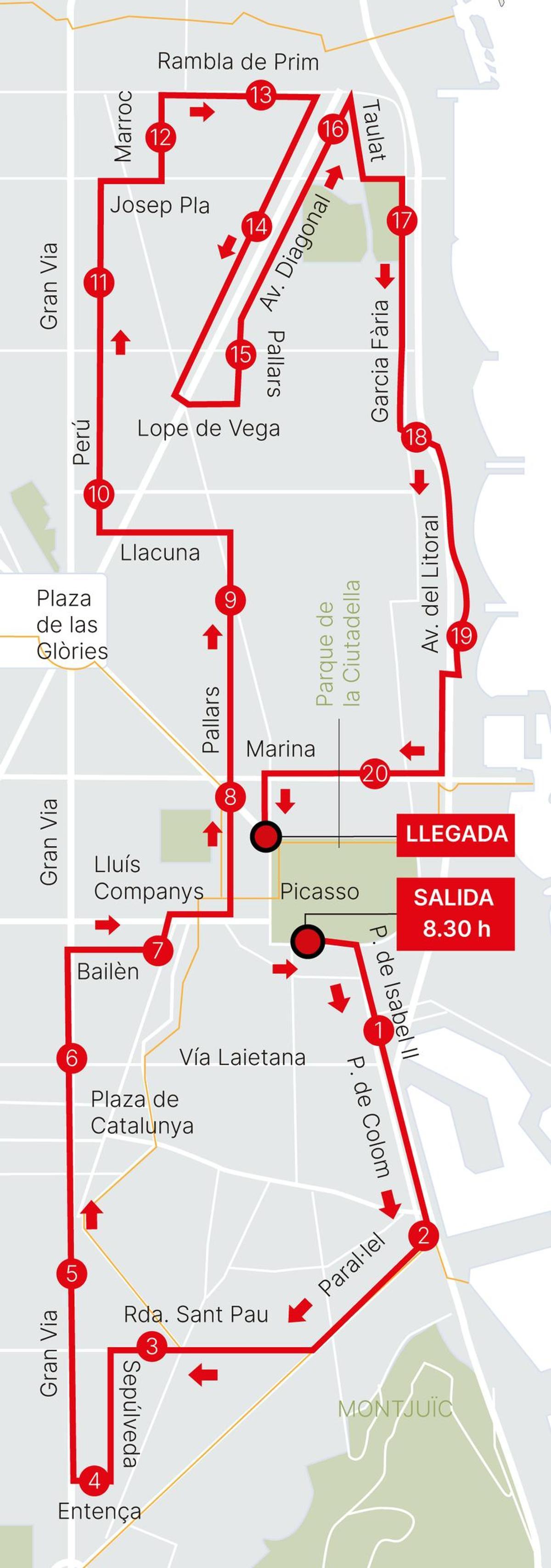 Mapa afectaciones Media Maratón Barcelona 2024