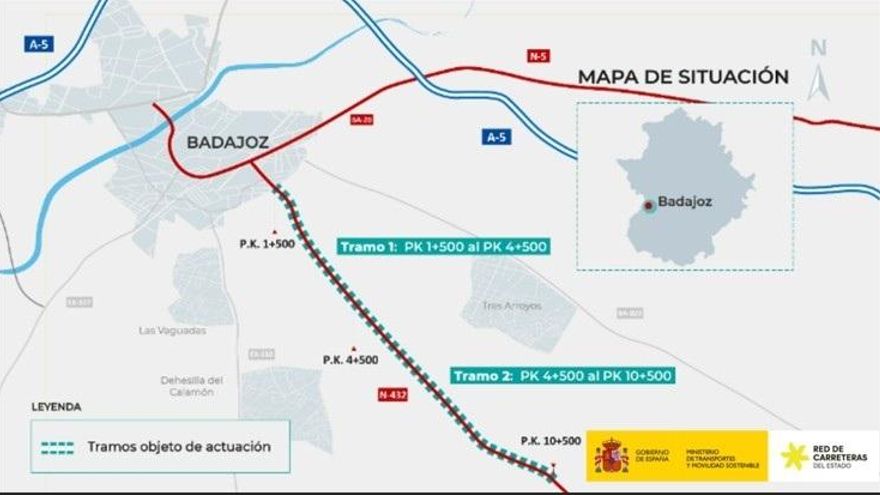 Cortes en la N-432 a la altura de Badajoz este lunes: estos son los tramos por donde no se podrá circular