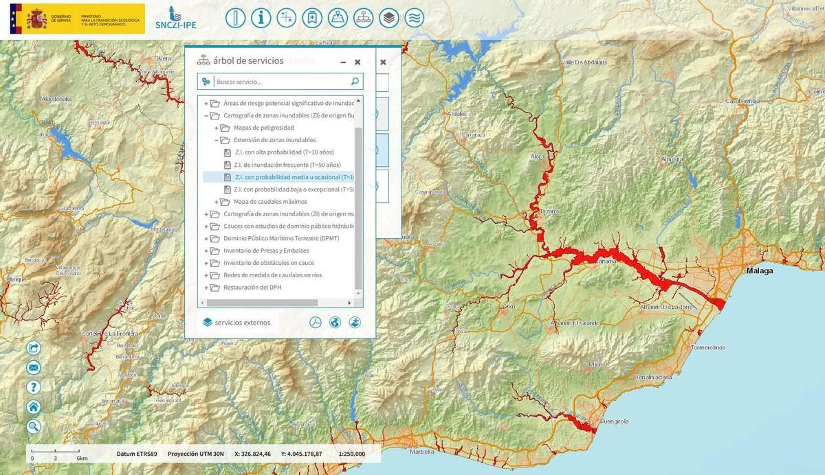 Cómo buscar en el visor cartográfico de zonas inundables del Ministerio para la Transición Ecológica.