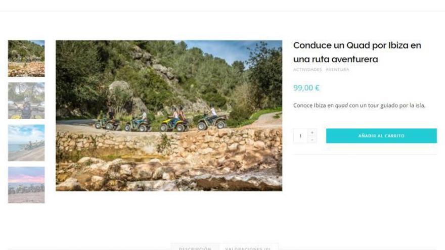 Pantallazo de una web que promociona excursiones con quads, que en la imagen posan en Forada | D.I