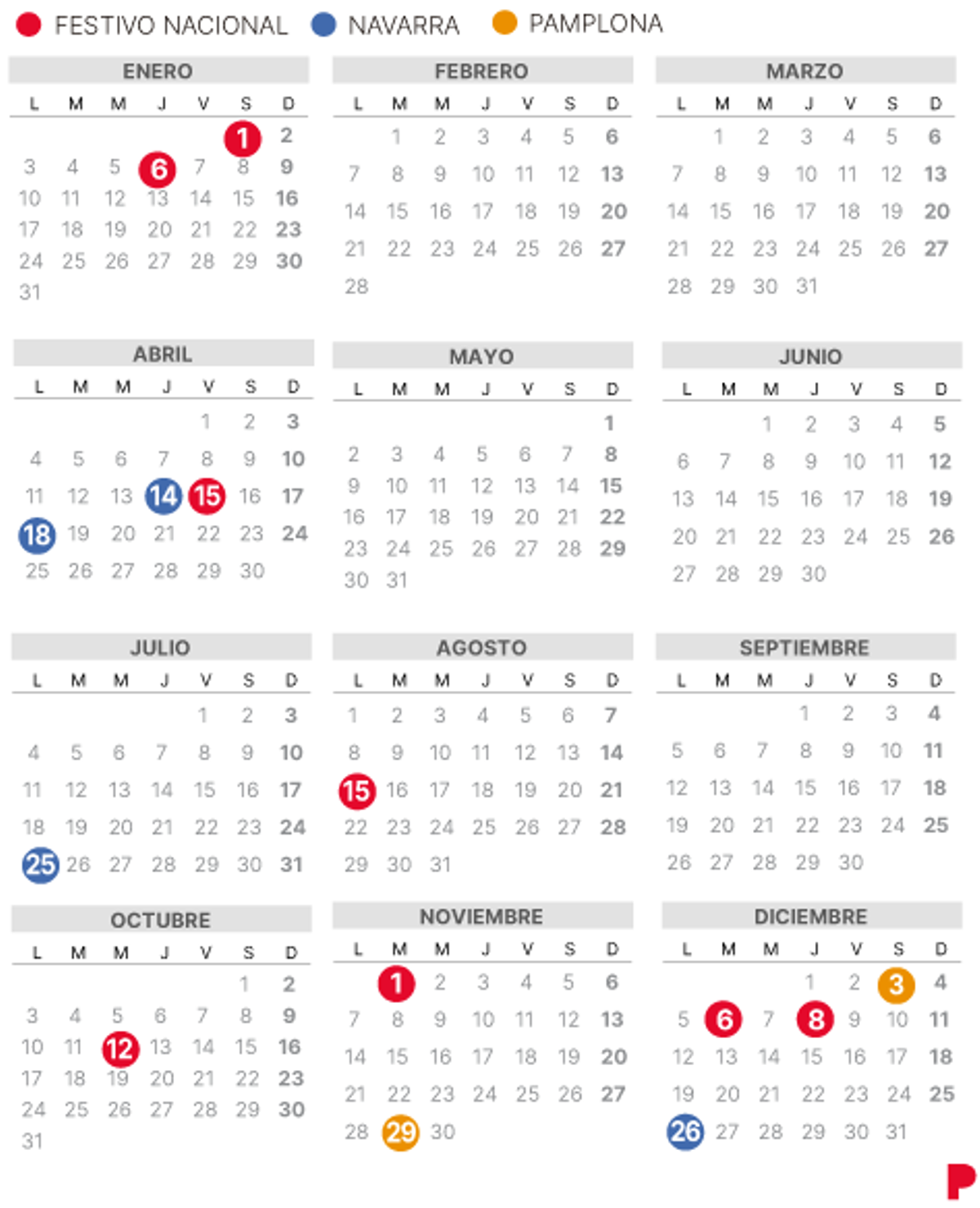 Calendari laboral de Pamplona del 2022 (amb tots els dies festius)