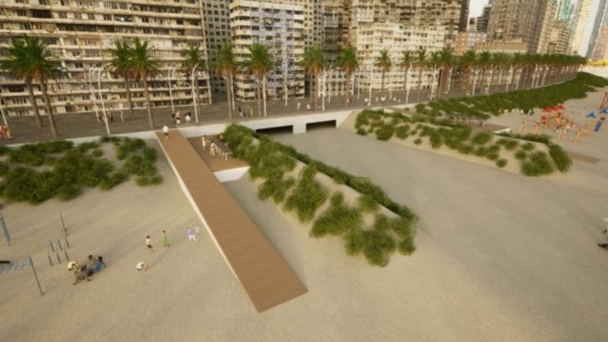 Recreación del proyecto planteado por Benidorm para crear una duna vegetada con la que proteger las playas..