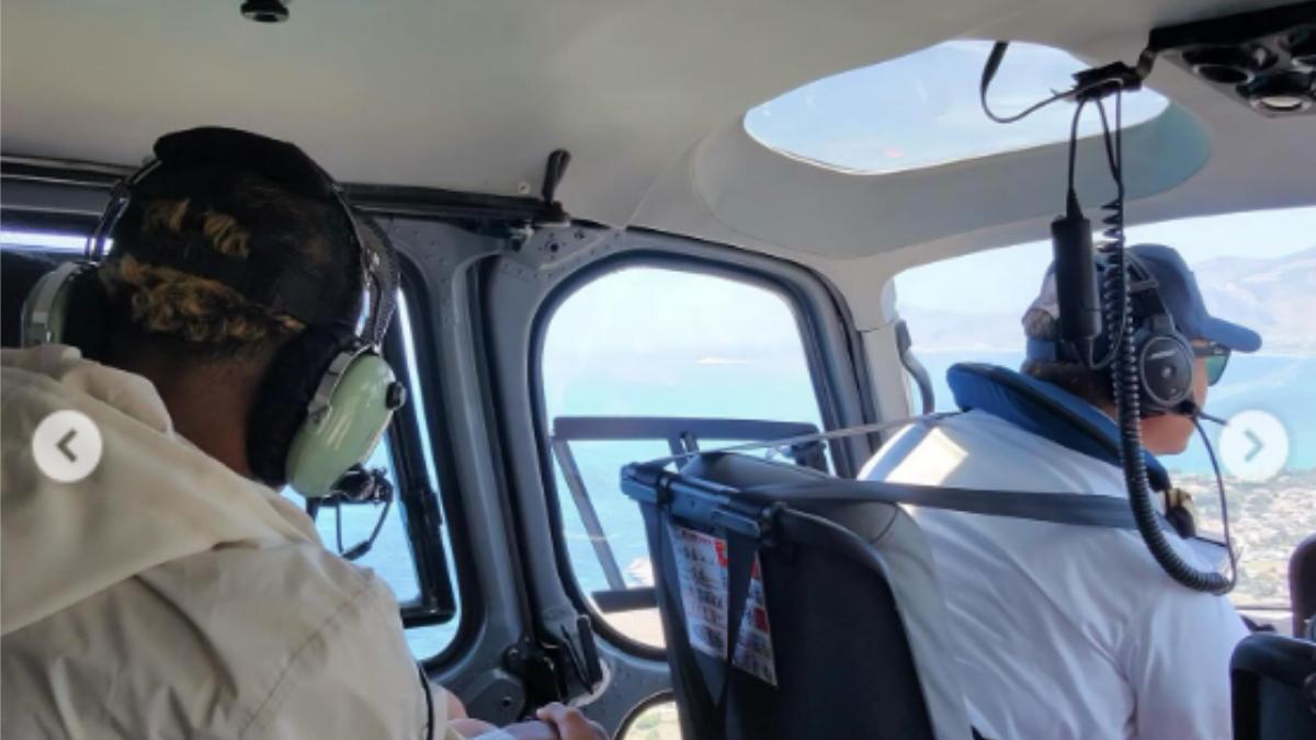 Lamine Yamal en un desplazamiento en helicóptero durante sus vacaciones
