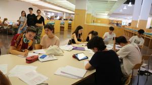 Estudiantes de bachillerato que están estudiando la selectividad