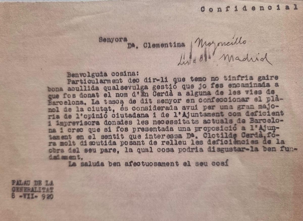 La segunda de las cartas de Puig i Cadafalch a su prima.