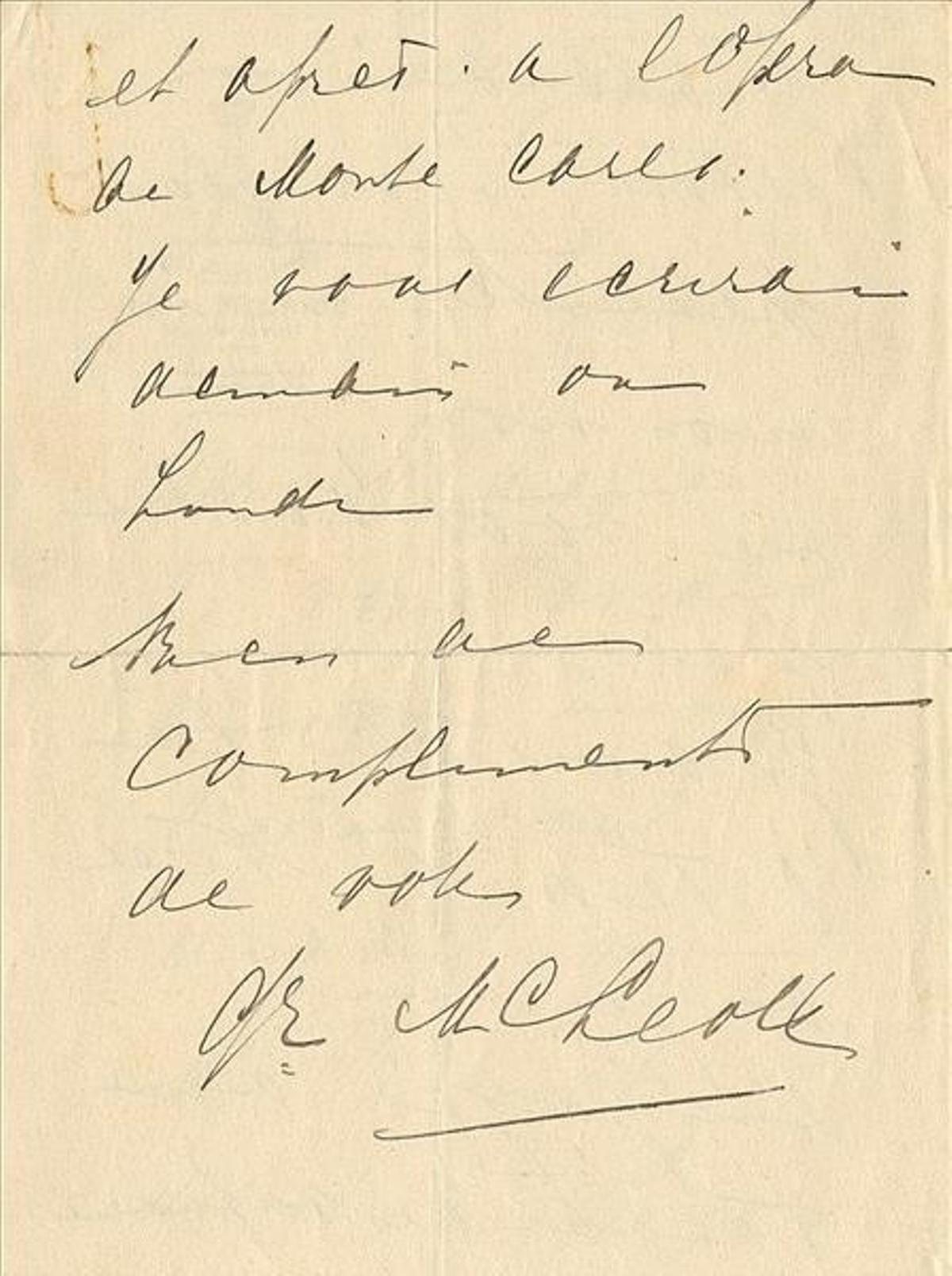 La última página, con la firma de espía, actriz y cortesana, con su nombre de casada.