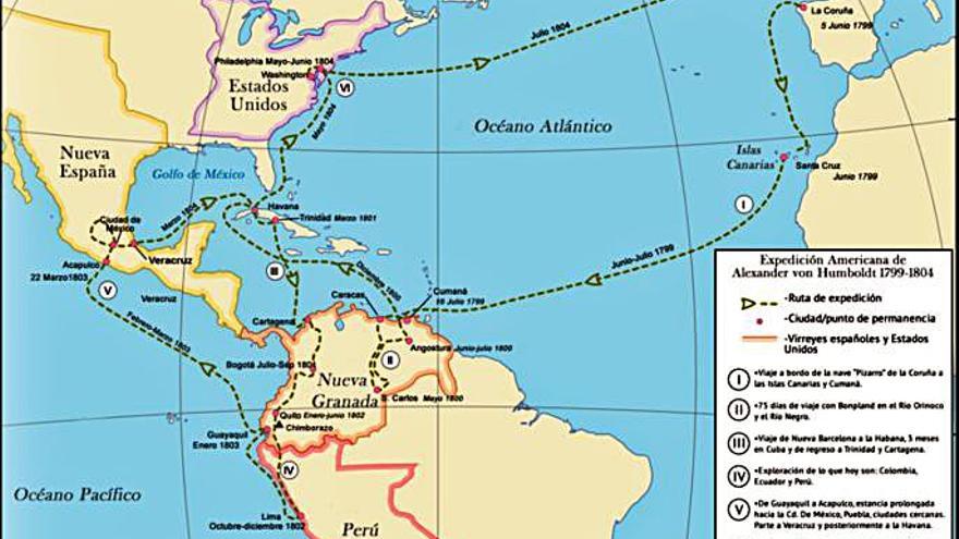 Mapa de la expedición científica de Humboldt. Fuente: Wikipedia