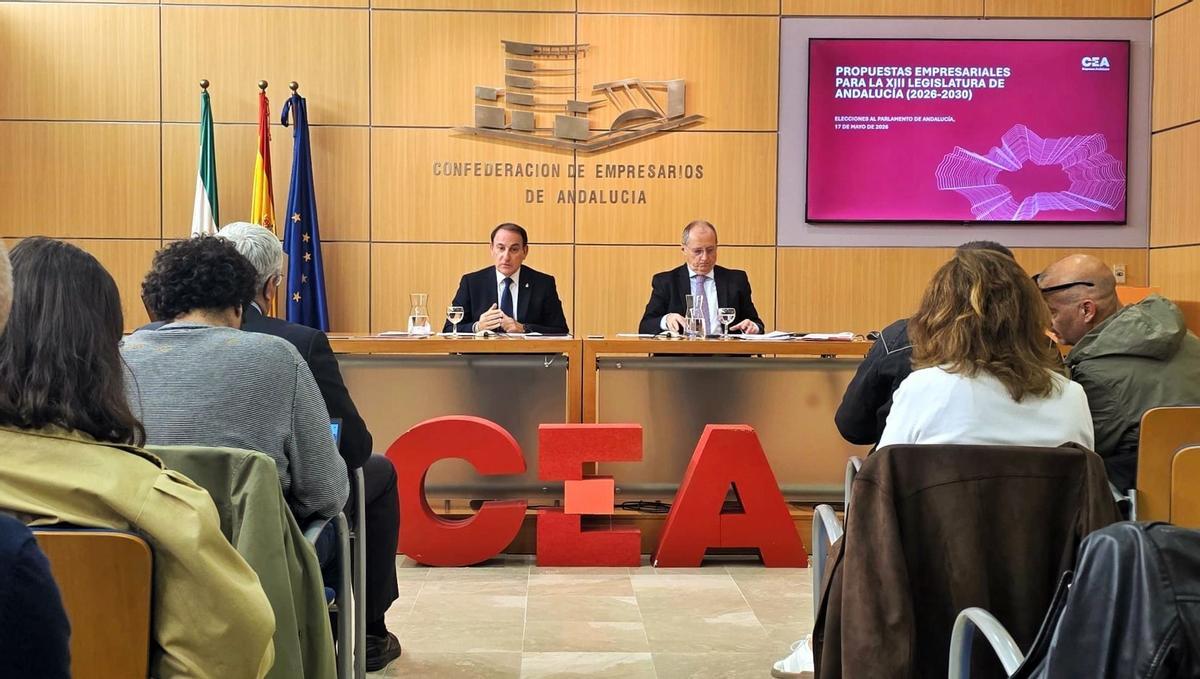 El presidente de la Confederación de Empresarios de Andalucía, Javier González de Lara, y el secretario general de la organización, Luis Fernández-Palacios.