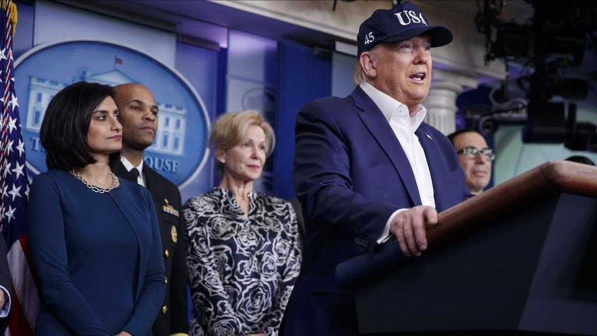 Donald Trump este sábado en rueda de prensa.