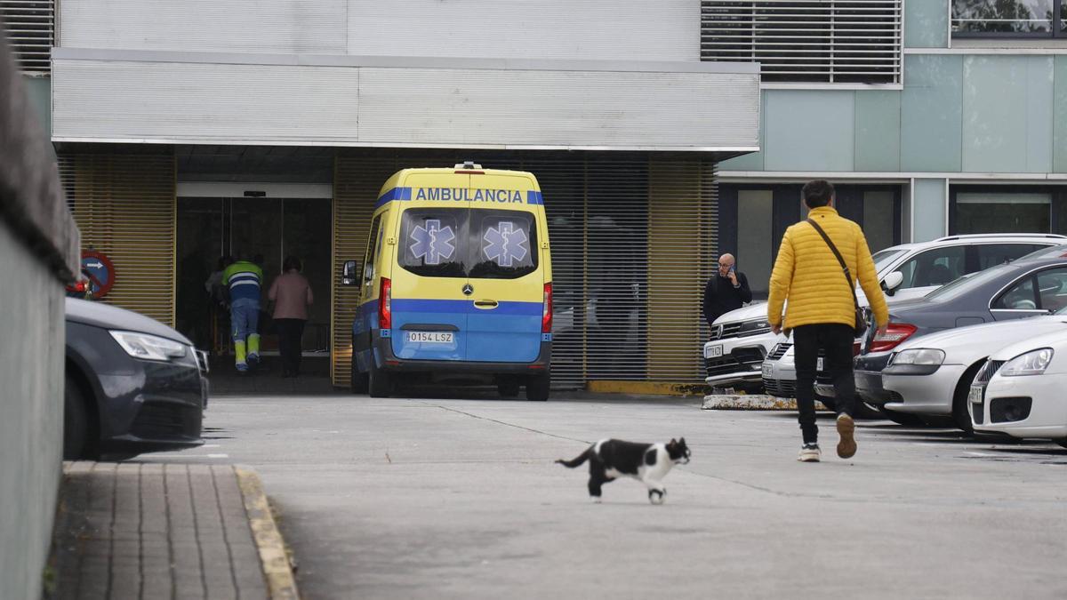 Personal del servicio de ambulancias trasladando a un paciente al interior del Hospital Provincial de Santiago