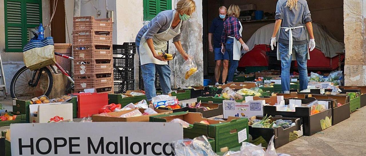 El voluntariado prepara las cajas de comida para distribuir entre los usuarios.