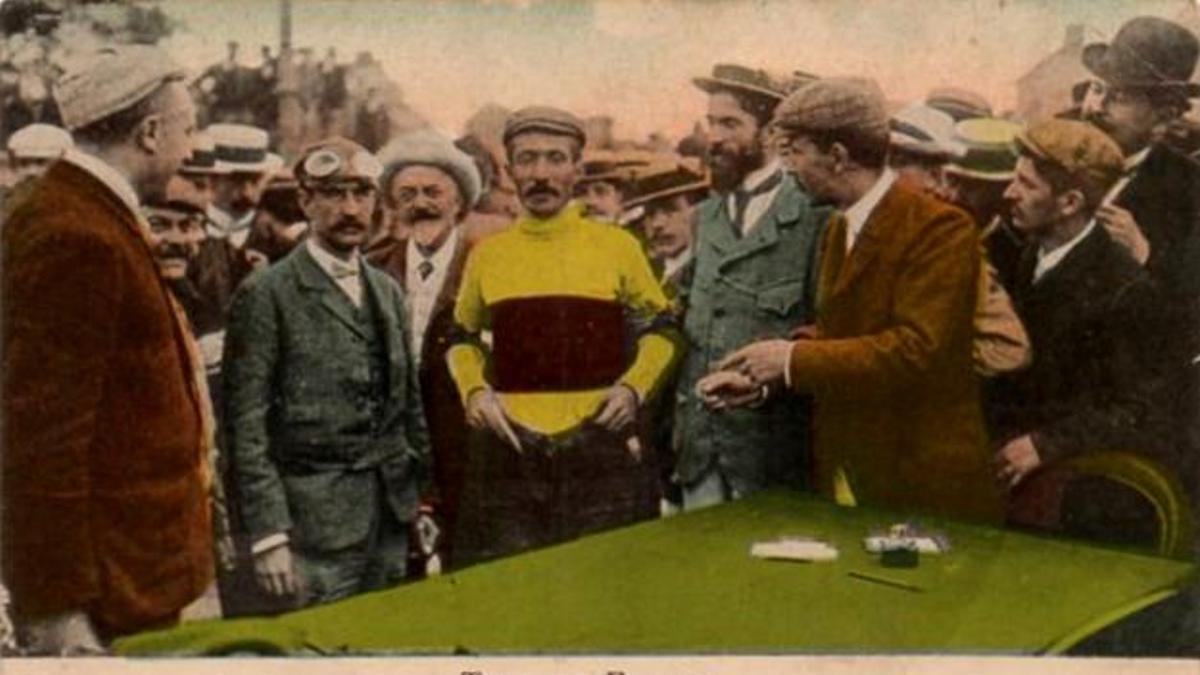 Postal de la época de René Pottier, primer vencedor en el Balón de Alsacia.