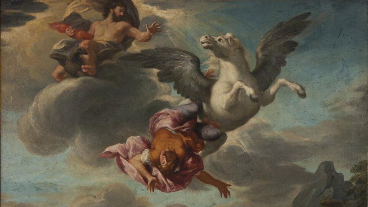 Belerofonte cae de Pegaso, en una pintura anónima del siglo XVII.