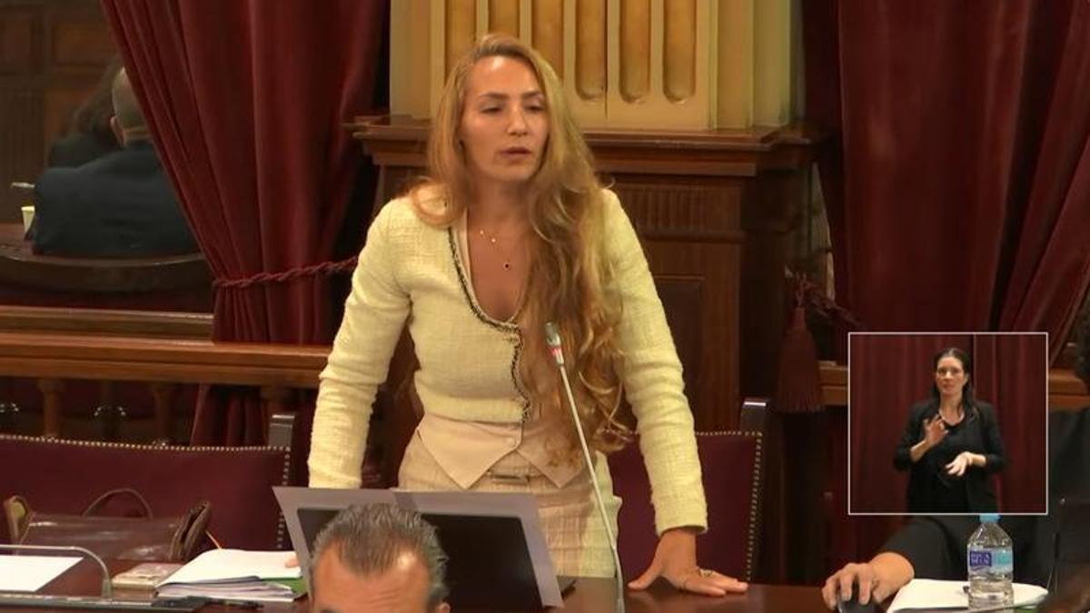Imagen de la intervención de la diputada de Vox, Patricia de las Heras, durante la sesión de hoy en el Parlament