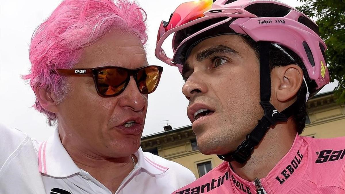 Tinkov, teñido de rosa, cuando Contador le dio a su equipo el Giro del 2015.