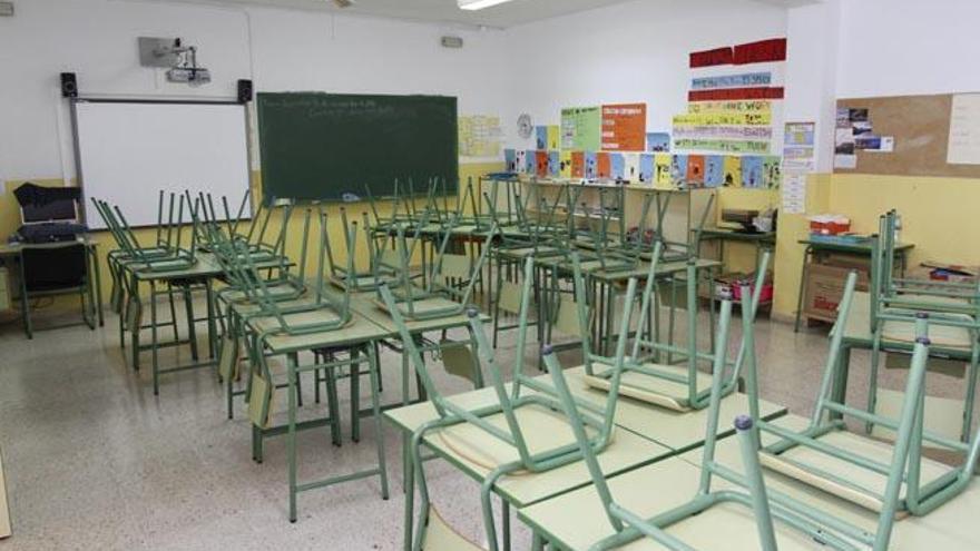 Un aula del colegio Sa Bodega, vacía durante uno de los días de huelga.