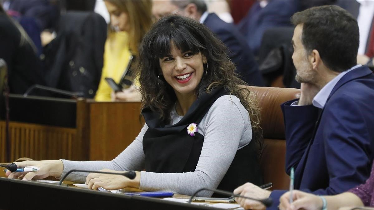 La líder andaluza de Podemos, Teresa Rodríguez, en el Parlamento regional, el pasado enero.