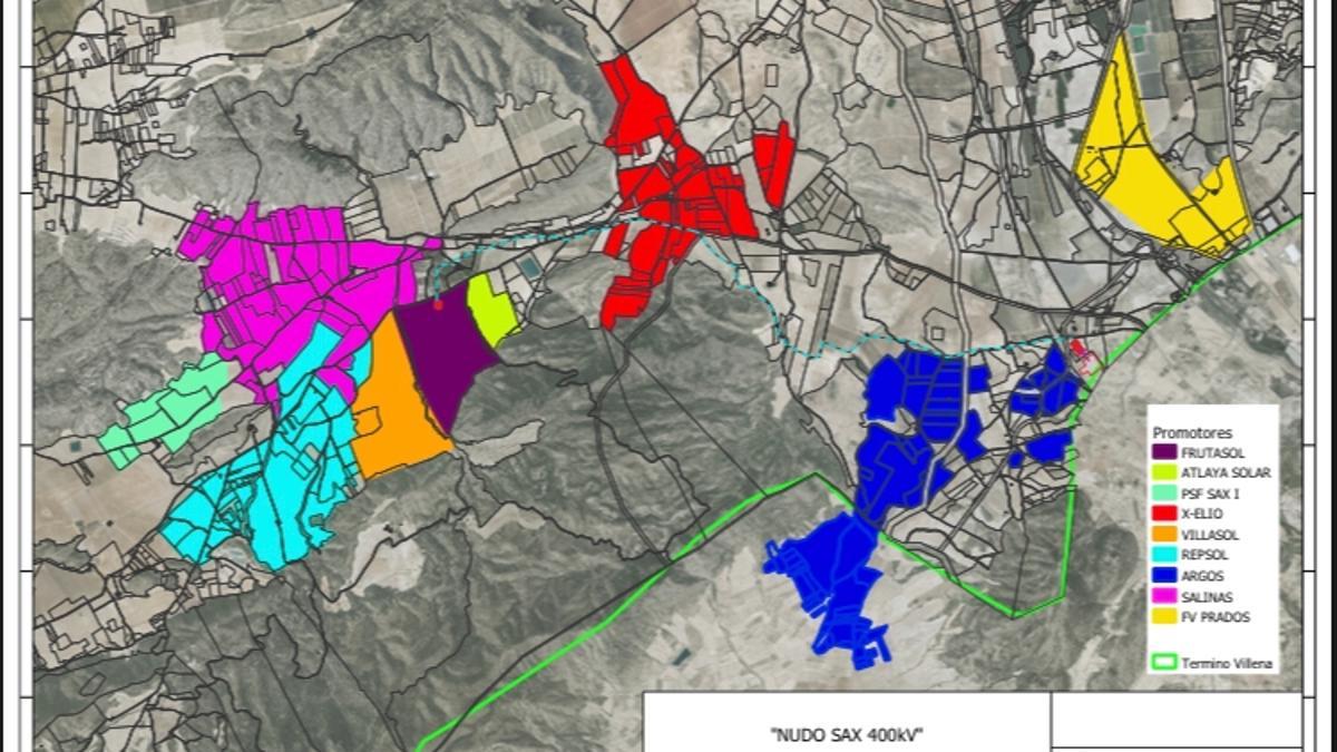 Plano de algunas de las plantas solares proyectadas en el término de Villena.