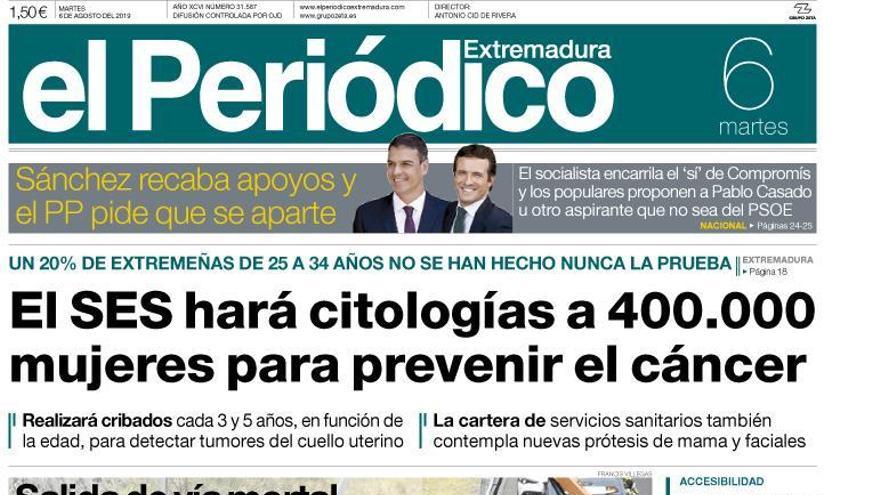 Esta es la portada de EL PERIÓDICO EXTREMADURA correspondiente al día 6 de agosto del 2019