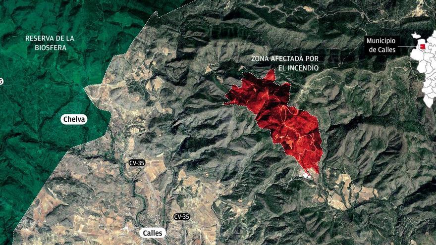 Mapa del incendio forestal en Calles