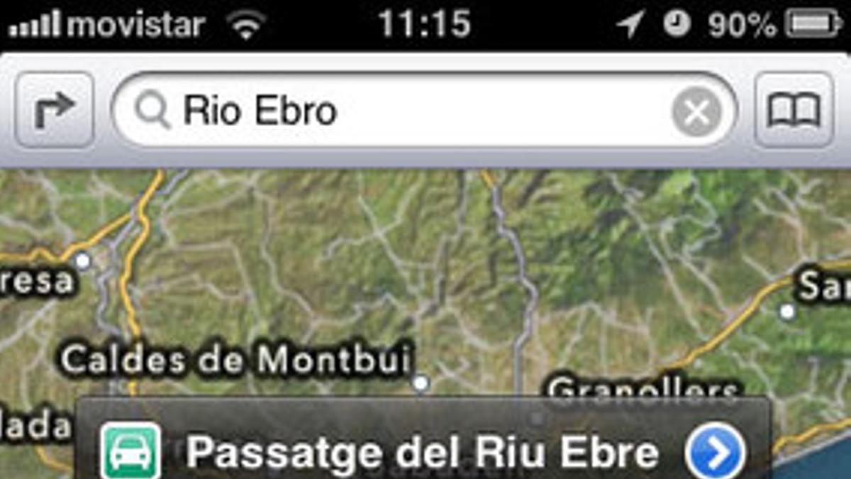 La búsqueda &quot;Río Ebro&quot; da como resultado una calle de Badalona en los nuevos mapas de Apple.
