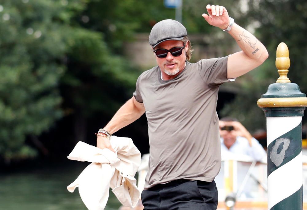 U.S. actor Brad Pitt arrives by taxi boat at the ...