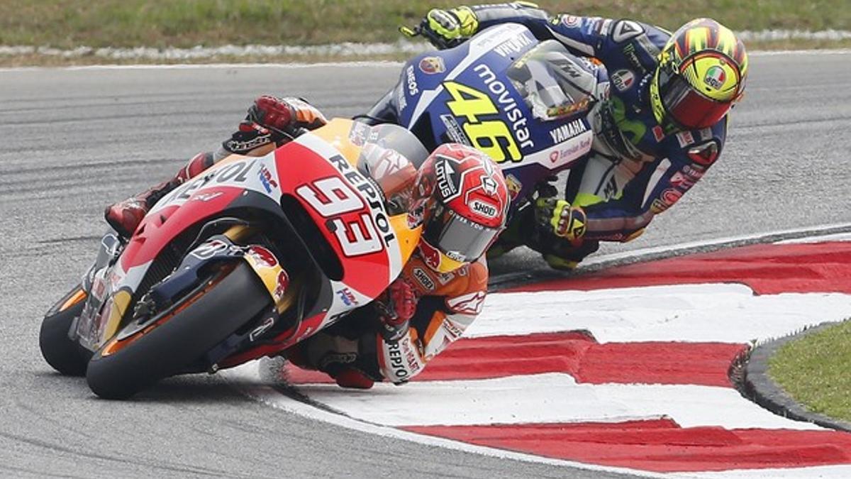 Márquez y Rossi, durante el GP de Malasia, este domingo