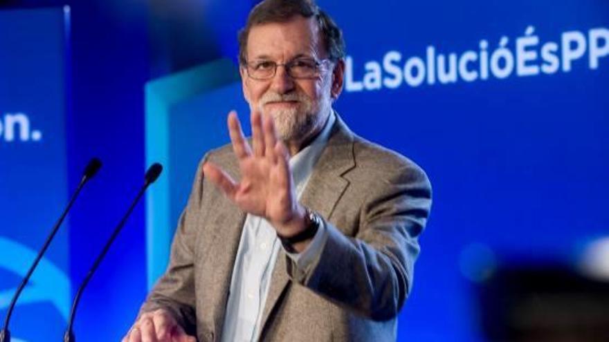 Mariano Rajoy, durant el míting que va celebrar a Lleida ahir al migdia.