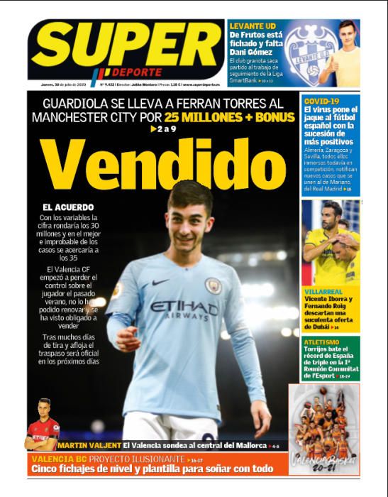 Portada SUPERDEPORTE jueves 30 julio 2020