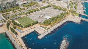 Render de la transformación de la plataforma marina del Fòrum