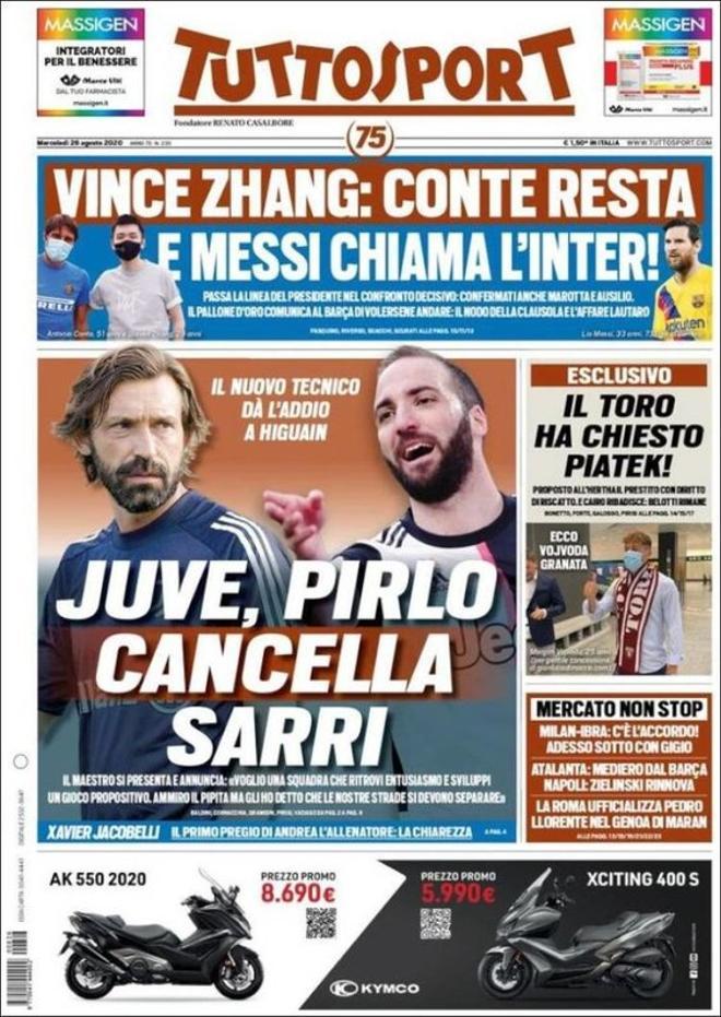 La portada del diario Tuttosport del 26 de agosto