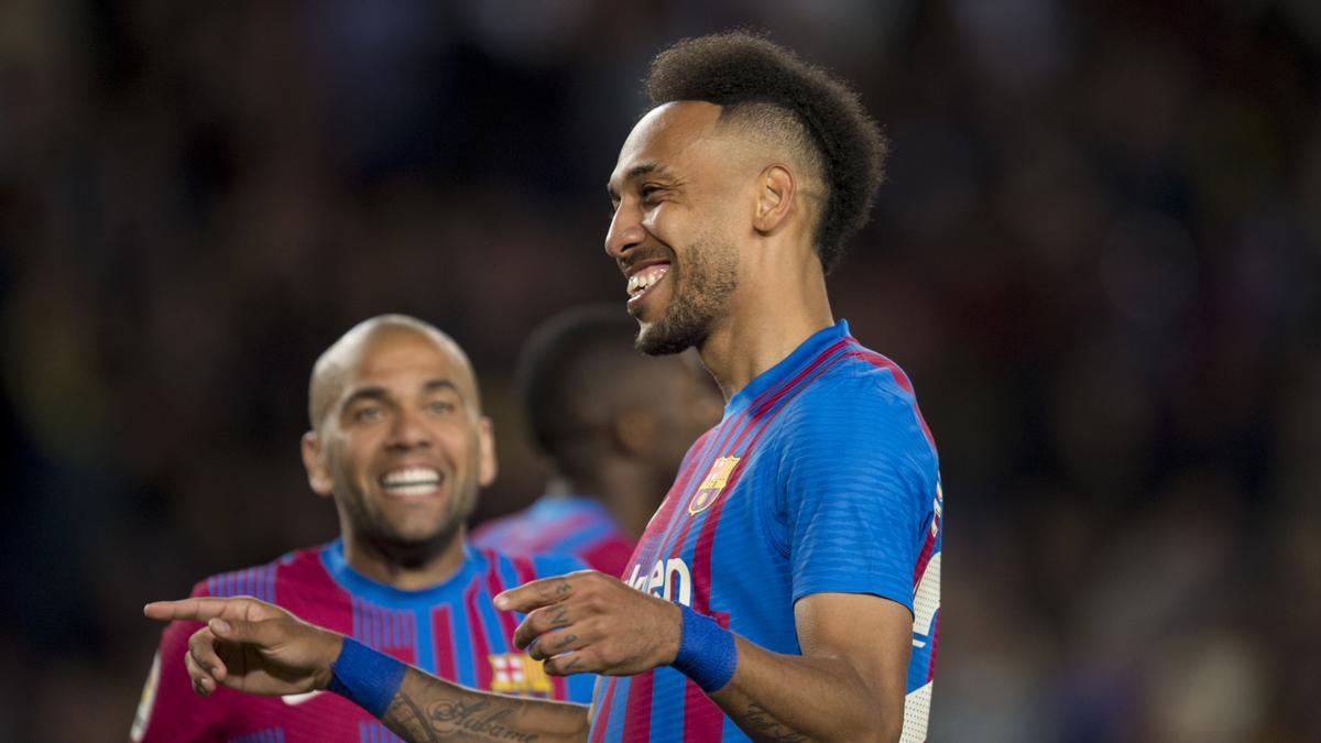 Aubameyang celebrando el segundo de sus dos goles contra el Celta