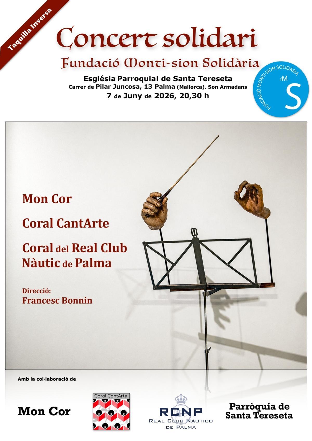 El recital reunirá a las formaciones Mon Cor, Coral CantArte y la Coral del Real Club Nàutic de Palma
