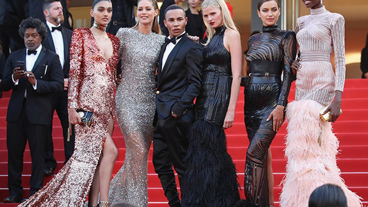 Doutzen Kroes, Olivier Rousteing, Lara Stone, Irina Shayk y Maria Borges en Cannes