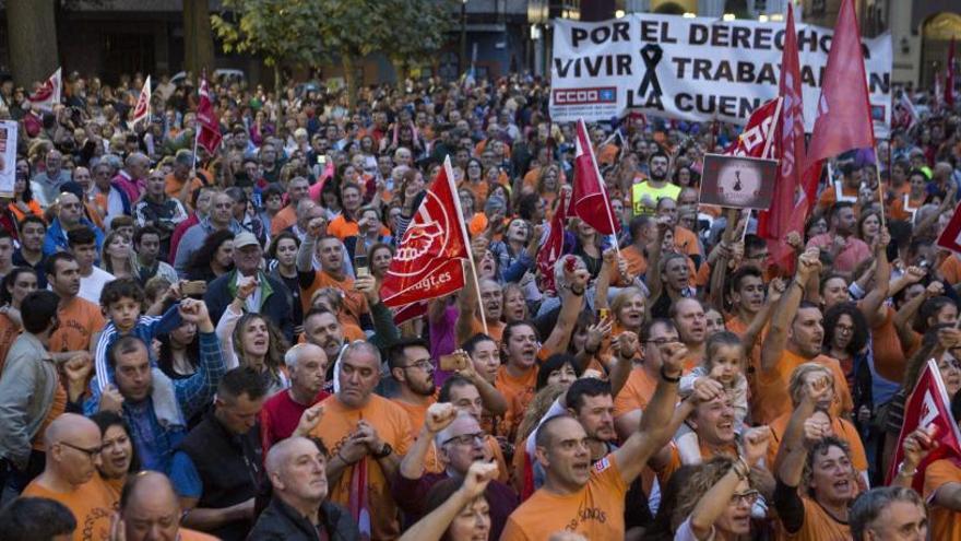 Protesta de los trabajadores de Vesuvius en Langreo.